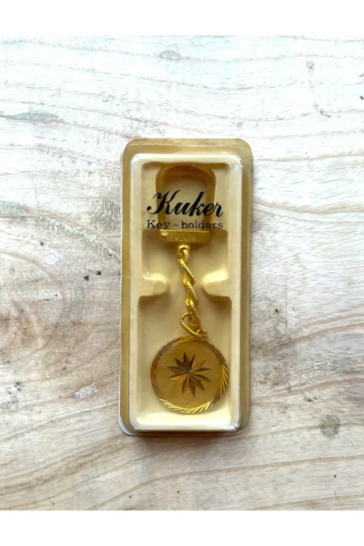 SANAT TACİRİ 4QEHAEFDV Vintage Deri Anahtarlik Altin Sarisi Metal Anahtarlik