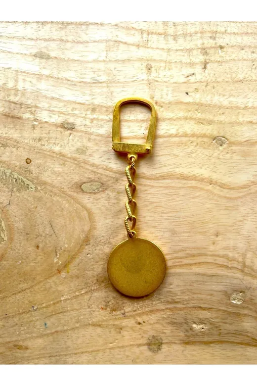 SANAT TACİRİ 4QEHAEFDV Vintage Deri Anahtarlik Altin Sarisi Metal Anahtarlik