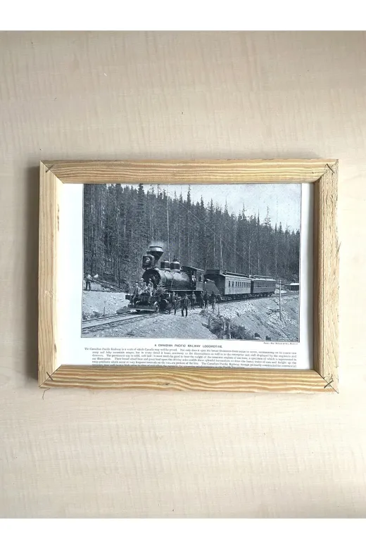 SANAT TACİRİ EK56FS436 Camsiz Çift Tarafli Ahşap Çerçeveli Dijital Baski Resim Canadian Locomotive Ve Bridges