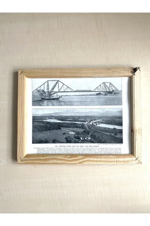 SANAT TACİRİ EK56FS436 Camsiz Çift Tarafli Ahşap Çerçeveli Dijital Baski Resim Canadian Locomotive Ve Bridges