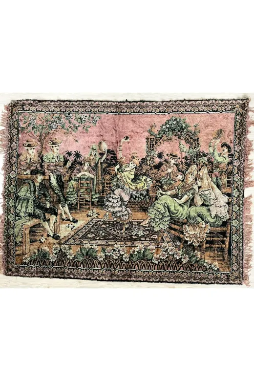 SANAT TACİRİ EK63RGF Vintage İspanyol Dançilari Temali Duvar Halisi Püsküllerde Yipranmalar Var