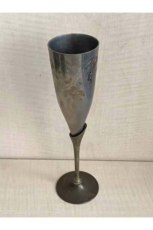 SANAT TACİRİ EK676D33F 24 Cm Antika Kalem İşlemeli Bardak El İşi Gümüş Kaplama Pirinç Kadeh No 53