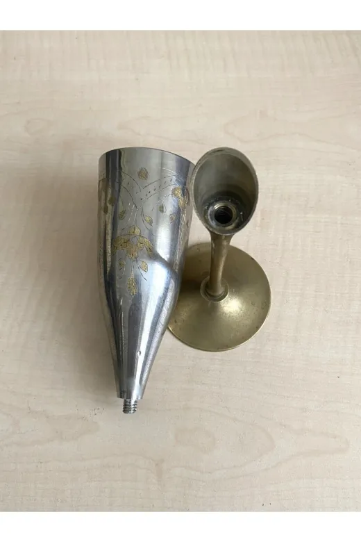SANAT TACİRİ EK676D33F 24 Cm Antika Kalem İşlemeli Bardak El İşi Gümüş Kaplama Pirinç Kadeh No 53