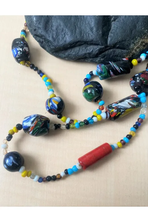 SANAT TACİRİ EK6VW92ER16 Vintage Avrupa El Yapımı Doğal Taş Cam Kolye No 09