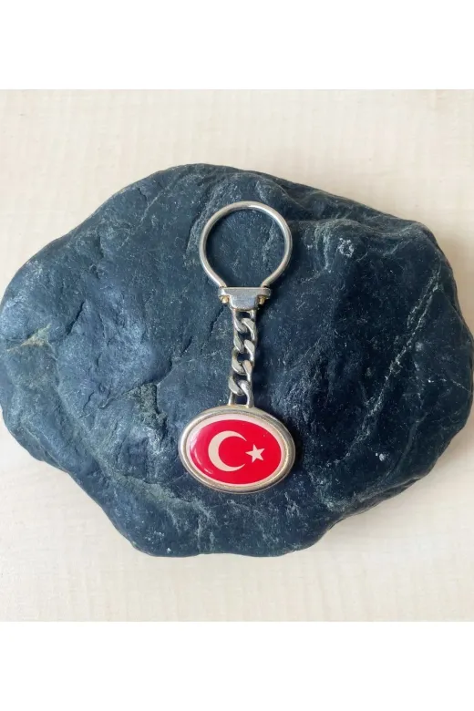SANAT TACİRİ EKNSVBDWE5 Vintage Çift Taraflı Türk Bayrağı Temalı Anahtarlık Ay Yıldız