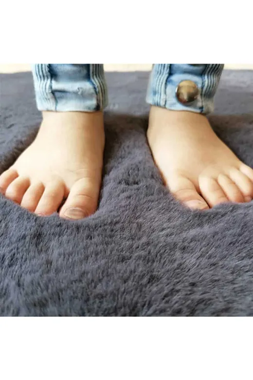 Sarar 1 Yuvarlak Düz Renk Antrasit Gri Peluş Post Kaydırmaz Jel Taban Halı