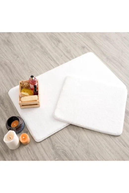 Sarar 2libeyazbanyopaspası Peluş Beyaz Kaymaz Taban 2'li Banyo Paspası Takımı