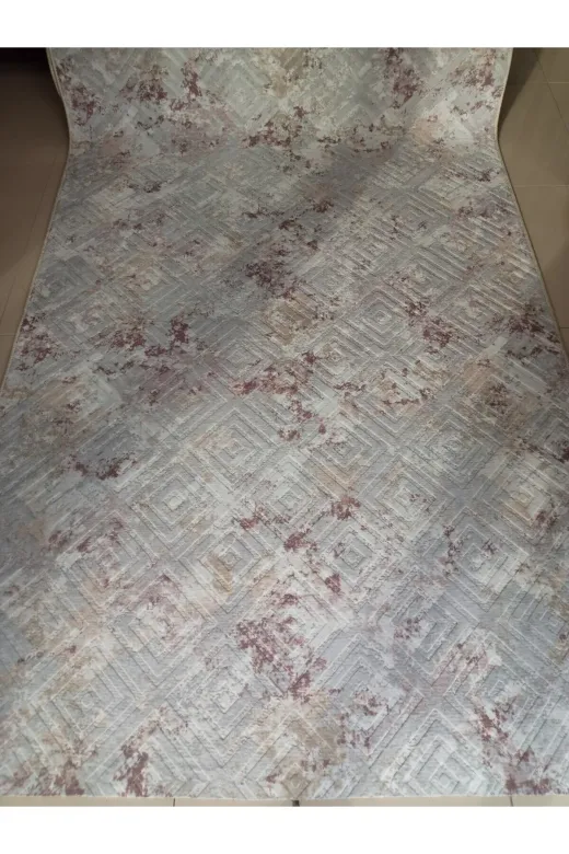 Sarar 6987412 Mürdüm Desenli Yıkanabilir Kaymaz Taban Dört Mevsimlik Salon, Banyo, Balkon, Genç Odası Kesme Halı