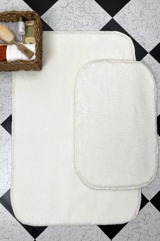 Sarar bp3 Beyaz Banyo Paspas Takımı 2'li Yumuşak Pelüş Tüylü Kaymaz Tabanlı ( 60X100 / 40X60 )
