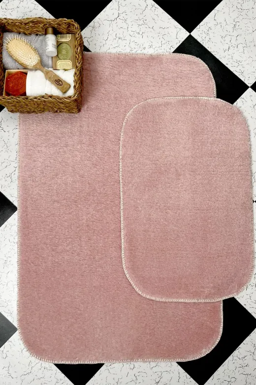 Sarar bp3 Pembe Banyo Paspas Takımı 2'li Yumuşak Pelüş Tüylü Kaymaz Tabanlı ( 60X100 / 40X60 )
