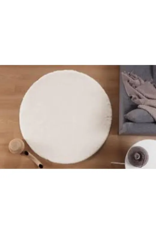 Sarar Peluş Antrasit Yuvarlak Yuvarlak Beyaz Peluş Post Halı Pofuduk Kaydırmaz Jel Taban Halı