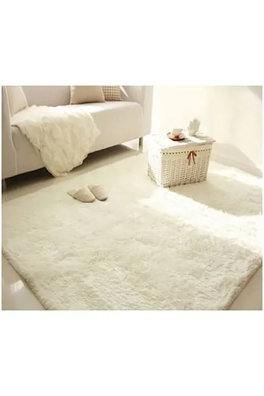 Sarar POSTBEYAZ2 Peluş Halı Post Beyaz Kaymaz Taban Yıkanabilir Kesme Yolluk