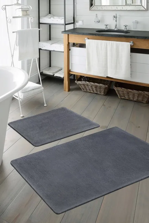 Sarar SARARPAS1123 Peluş Banyo Paspası Takımı 2'li Küçük Boy Jel Kaymaz Taban Post - - Antrasit