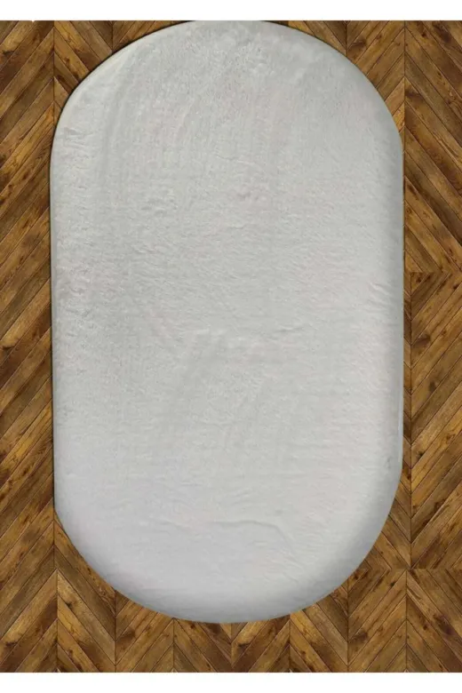 Sarar SN065 Yuvarlak Düz Renk Peluş Pofuduk Kaydırmaz Jel Taban Beyaz Renk Yeni Trend Peluş Yolluk