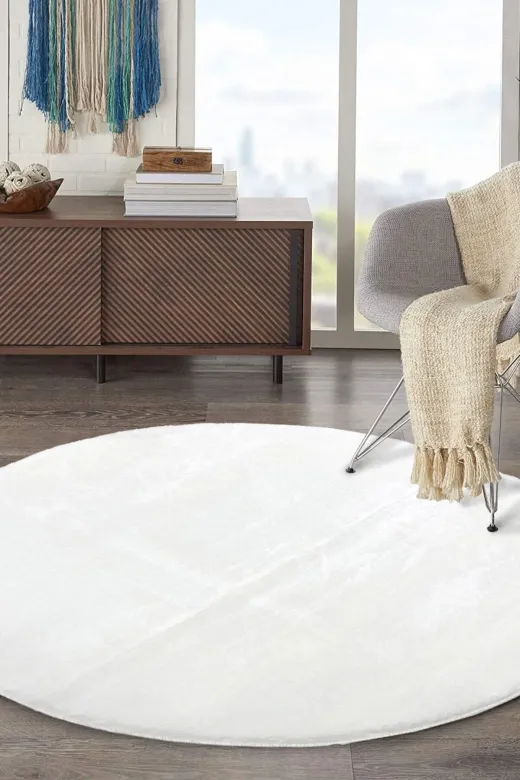 Sarar ybeyazpsts8 Dekoratif Peluş Yumuşak Yuvarlak - Oval Post Halı