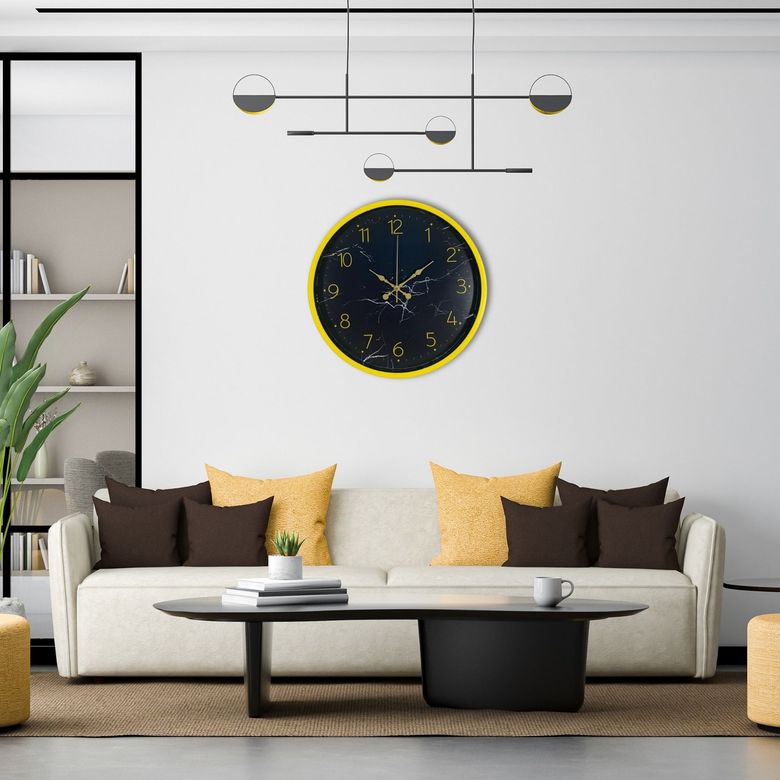 Sarı 36 Cm Mermer Desenli Duvar Saati