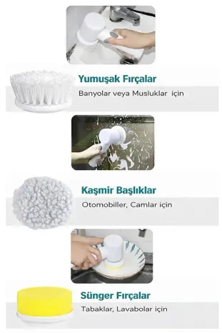 Şarjlı Elektrikli Temizlik Fırçası Mutfak Banyo Lavabo ve Küvet İçin Çok Amaçlı Döner Fırça