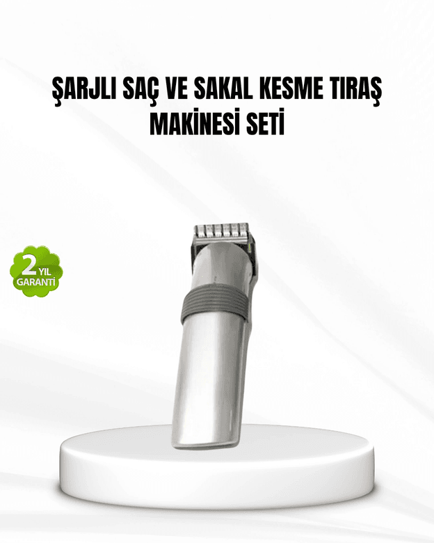 Şarjlı Saç Ve Sakal Kesme Makinesi – Paslanmaz Çelik Bıçak, Ayarlanabilir Başlık