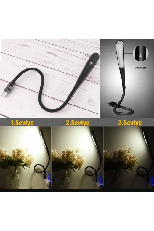 SBL G0ugy_AF70YT0070 Usb Girişli 14 Ledli 3 Kademeli Dokunmatik Masa/kitap Okuma Lambası Ledi Siyah