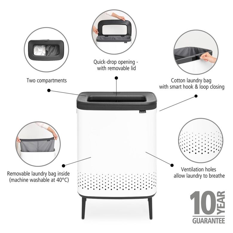 Schafer ₺13.999, Brabantia Bo Beyaz Plastik Kapaklı Çamaşır Sepeti 2X45 L