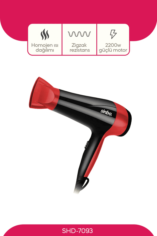 SE1484 Sinbo Shd-7093 Kırmızı Saç Kurutma Fön Makinesi