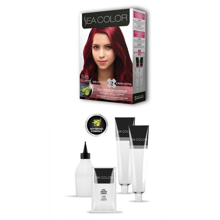 Sea Color 2 Tüp Krem Saç Boyası Seti Çilek Kırmızısı No:5.65