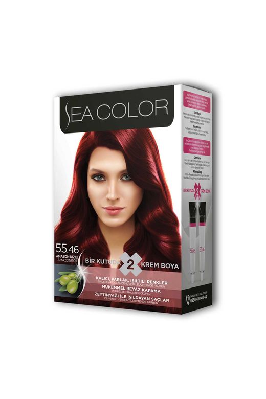 Sea Color RT-RYL-ARSEACLR5546-2 2X2 Tüp Krem Saç Boyası Seti Amazon Kızılı No:55.46
