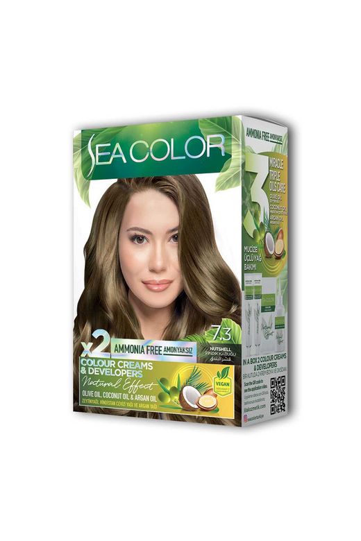 Sea Color RT-RYL-ARSEACLR73 2 Tüp Krem Saç Boyası Seti Fındık Kabuğu No:7.3