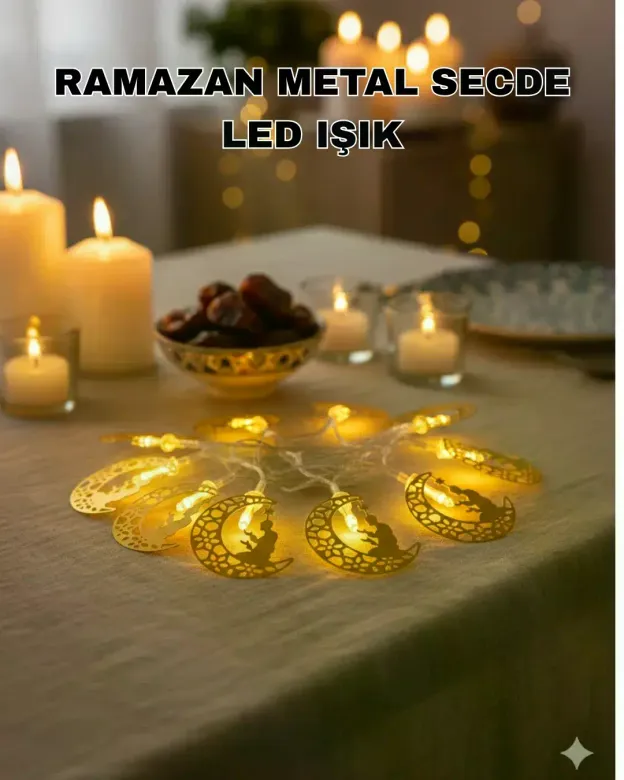 Secde Eden Adam Figürlü Ay Tasarımlı Ramazan LED Işık