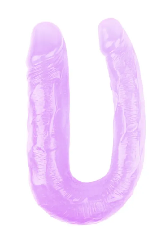 Şeffaf Jel Çift Taraflı Eğik Dildo - 17Cm Mor