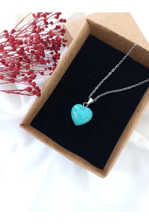 SENGDOĞALTAŞ SNG64839225 Turkuaz Doğal Taş Kalp Kolye (Zincirsiz)