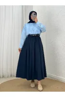 Seniha Büzgülü Çift Cepli Kemerli Etek-PA203 Lacivert