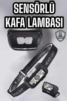 Sensörlü Şarjlı Kafa Lambası 4 Modlu Açık Hava Kullanımı