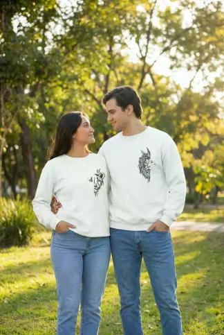 Sevgililer Günü Baskılı Oversize Bisiklet Yaka Sweatshirt - Beyaz - M - Beyaz