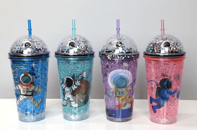 Sevimli Astronot Işıklı Pipetli Pullu Suluk &amp; Bardak 400 Ml Alk3148
