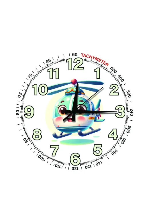 Sevimli Helikopter Karakterli Sessiz Mekanizma Duvar Saati – Çocuk Odası Dekoratif