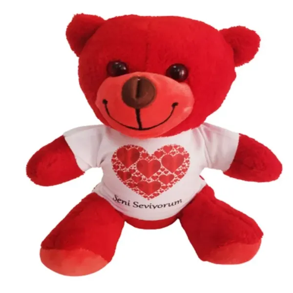 Sevimli Peluş 25 Cm Tişörtlü Kırmızı Sevgili Hediyesi