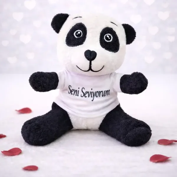 Sevimli Tişörtlü Peluş Panda 25 Cm Hediye Seçeneği