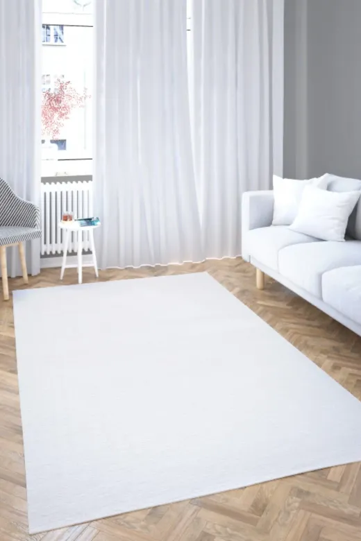 Sevser Halı masalbeyaz-25 Peluş Pofuduk Kesme Kaydırmaz Taban Halı Yolluk 20Mm Yükseklik (Beyaz)