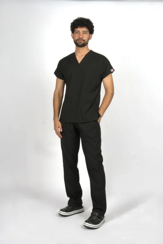 SEZA TEKSTİL 150500300 Siyah Premium Flex Unisex Likralı Scrubs Doktor Hemşire Üniforma Takım
