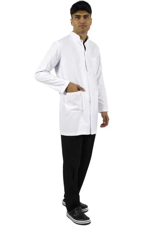 SEZA TEKSTİL 200100320 Hakim Yaka Orta Boy Beyaz Önlük Erkek Doktor Öğretmen Hemşire Laboratuvar Önlüğü
