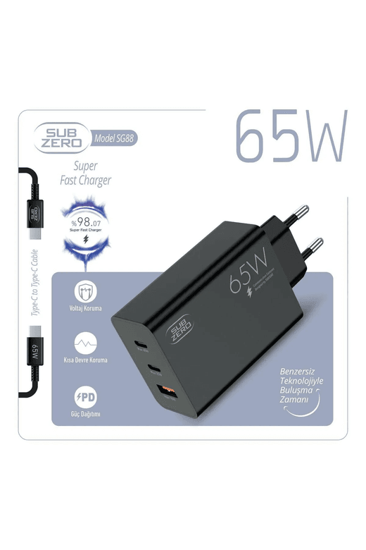 sg88sg88sg88 Subzero Samsung Galaxy Xcover5 Uyumlu 65W Usb+Pd+Pd ( 3 ) Girişli Süper Fast Type-C Şarj Aleti + Kablo ( Orginal Subzero)