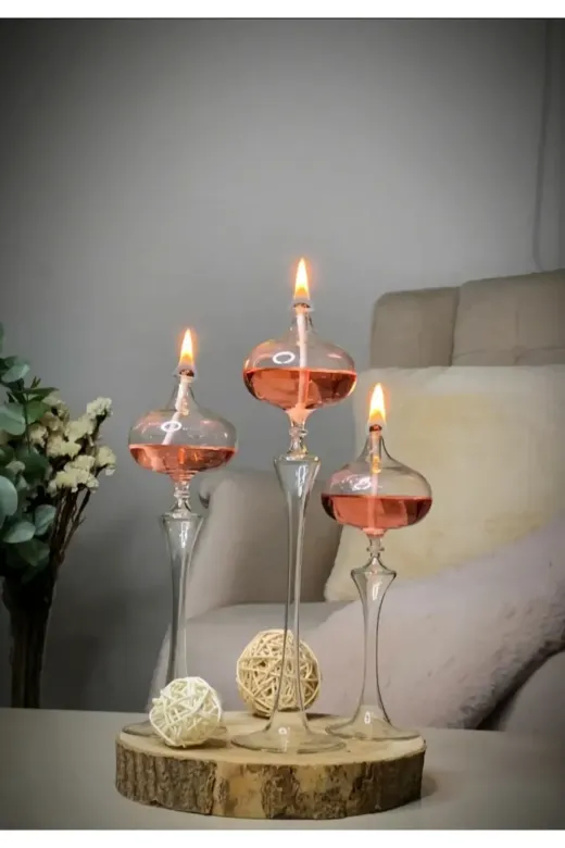 Shabbo Glass 200102 Elips Ayaklı Cam Kandil 3Lü Set Pembe