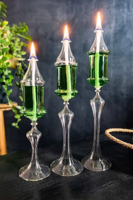 Shabbo Glass 200500SHBO Ayaklı Safir Şamdan Cam Kandil Yeşil