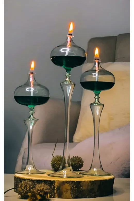 Shabbo Glass SHABBO17000 Elips Şamdan Cam Kandil 3Lü Set Yeşil