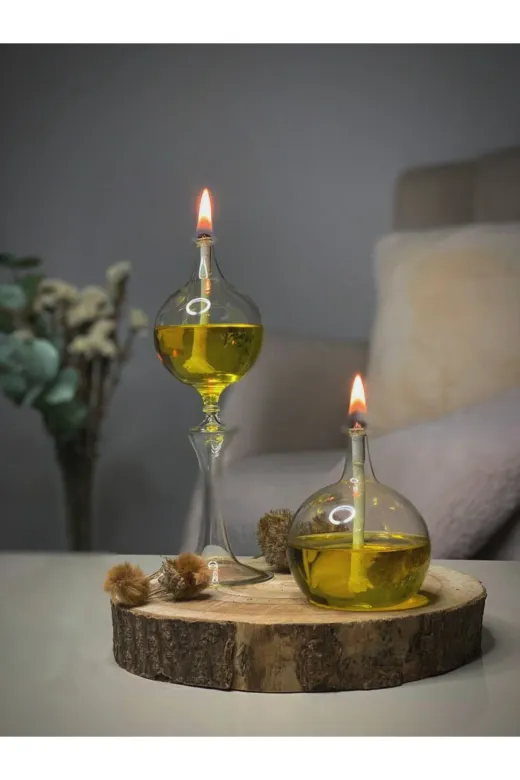 Shabbo Glass SHB0020220011 Ayaklı Drops Şamdan Cam Kandil 2'li Set Kandil Yağı