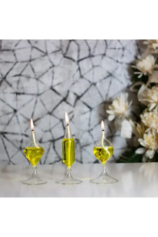 Shabbo Glass SHB0020220013 Tablalı Mix Cam Kandil 3'lü Set + Kandil Yağı