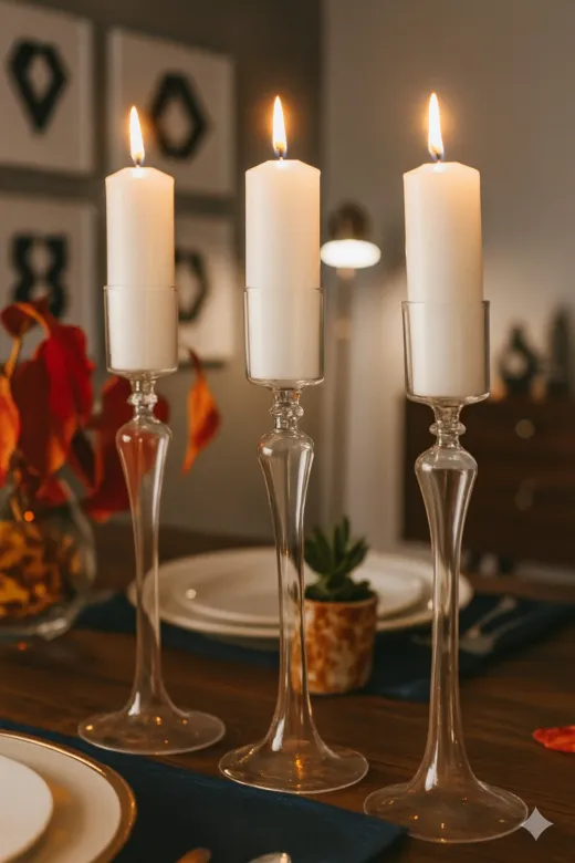 Shabbo Handmade Glass ,209099shabbo Seren Ayaklı Cam Mumluk Şamdan 3Lü Set