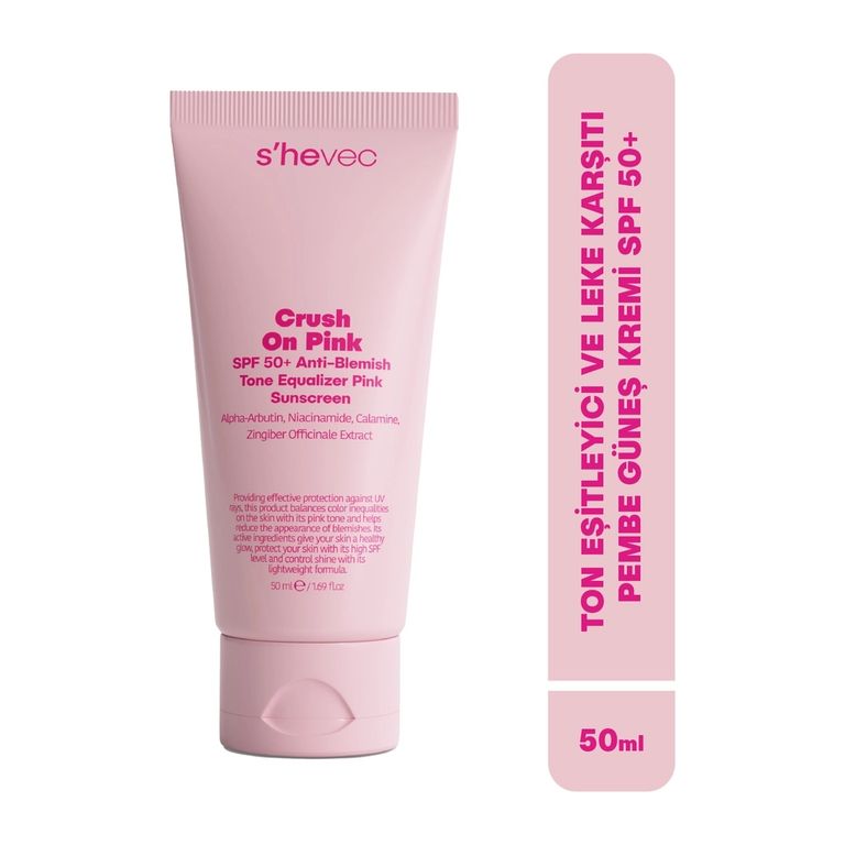 She 10215111 Vec Crush On Pink Ton Eşitleyici, Leke Karşıtı Ve Aydınlatıcı Pembe 50+Spf Güneş Kremi 50 Ml