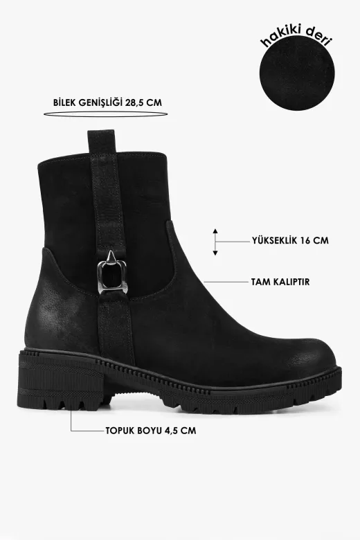 Shoeberry XRC7400 Kadın Raze Siyah Hakiki Deri Nubuk Bot